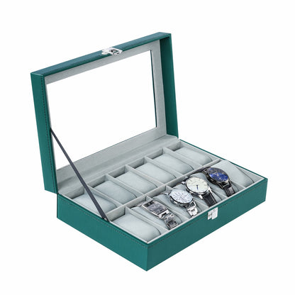 12-slot watch organizer box green color pu leather watch case with factory price