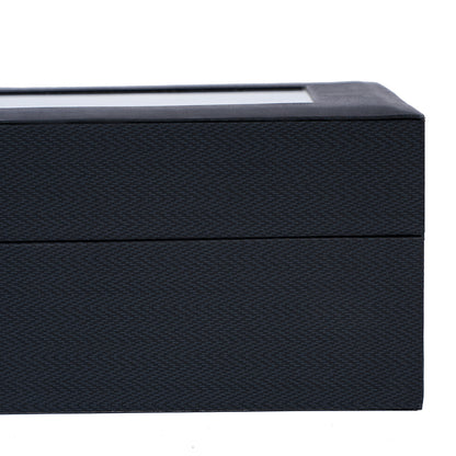 12 Slots Watch Organizer Case Black Herringbone PU Leather Watch Box with Real Glass Lid