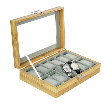 Factory direct supply 12 slots bamboo grain luxury watch case high-grade watch storage box