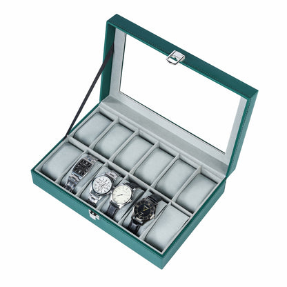 12-slot watch organizer box green color pu leather watch case with factory price