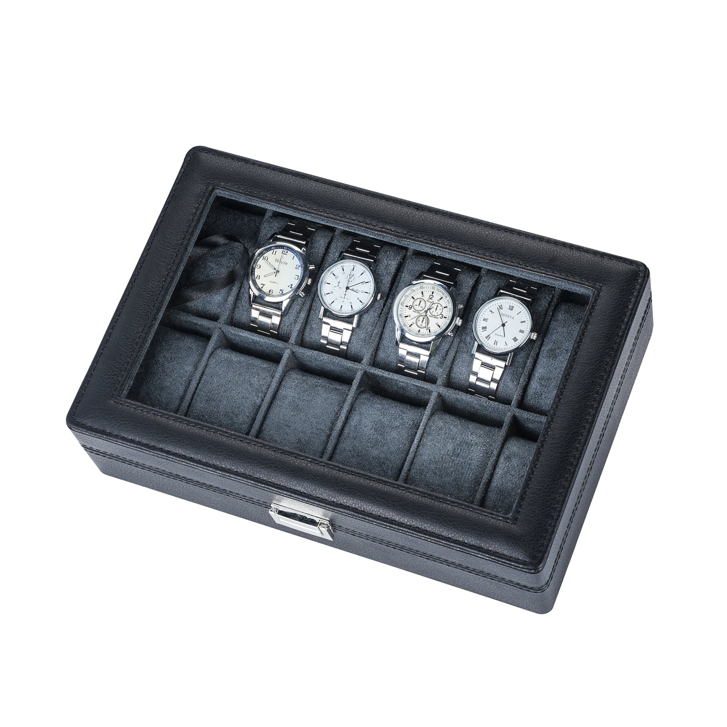Black Litchi Texture Luxury Watch Box – 12 Slot Luxury Organizer for Men
