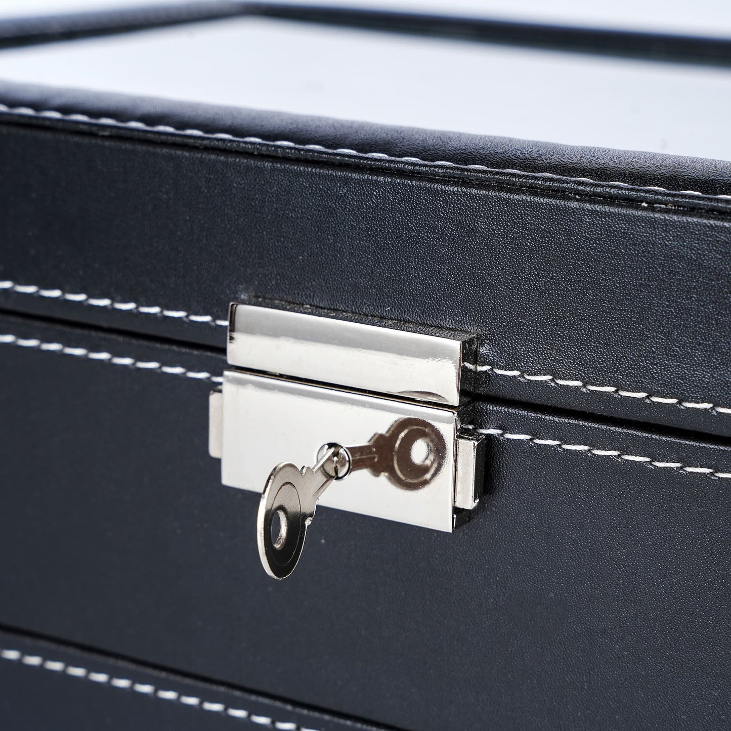12 Slots Black Pinstripe Watch Box Storage Display Leather Jewellery Bracelet Necklace Ring Double Storage Case