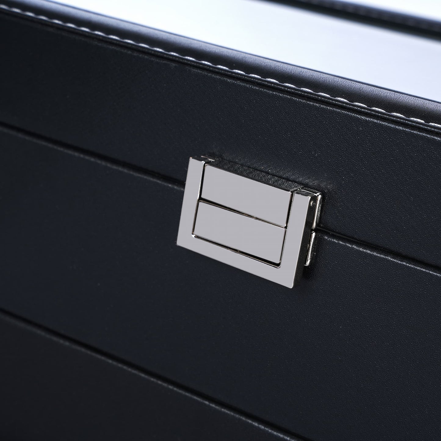 12 Slots Black Pinstripe Faux PU Leather Double Organizer Eyeglasses Storage Case