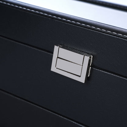 12 Slots Black Pinstripe Faux PU Leather Double Organizer Eyeglasses Storage Case