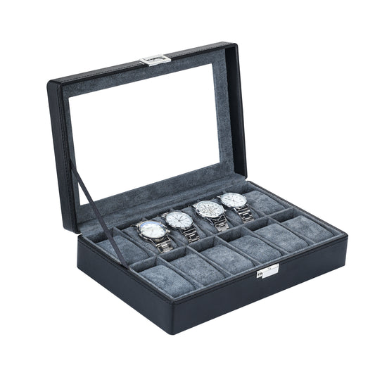 Black Litchi Texture Luxury Watch Box – 12 Slot Luxury Organizer for Men