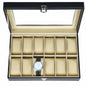 Watch box manufacturer supplied faux leather 12 slots watch storage organizer case with real glass lid