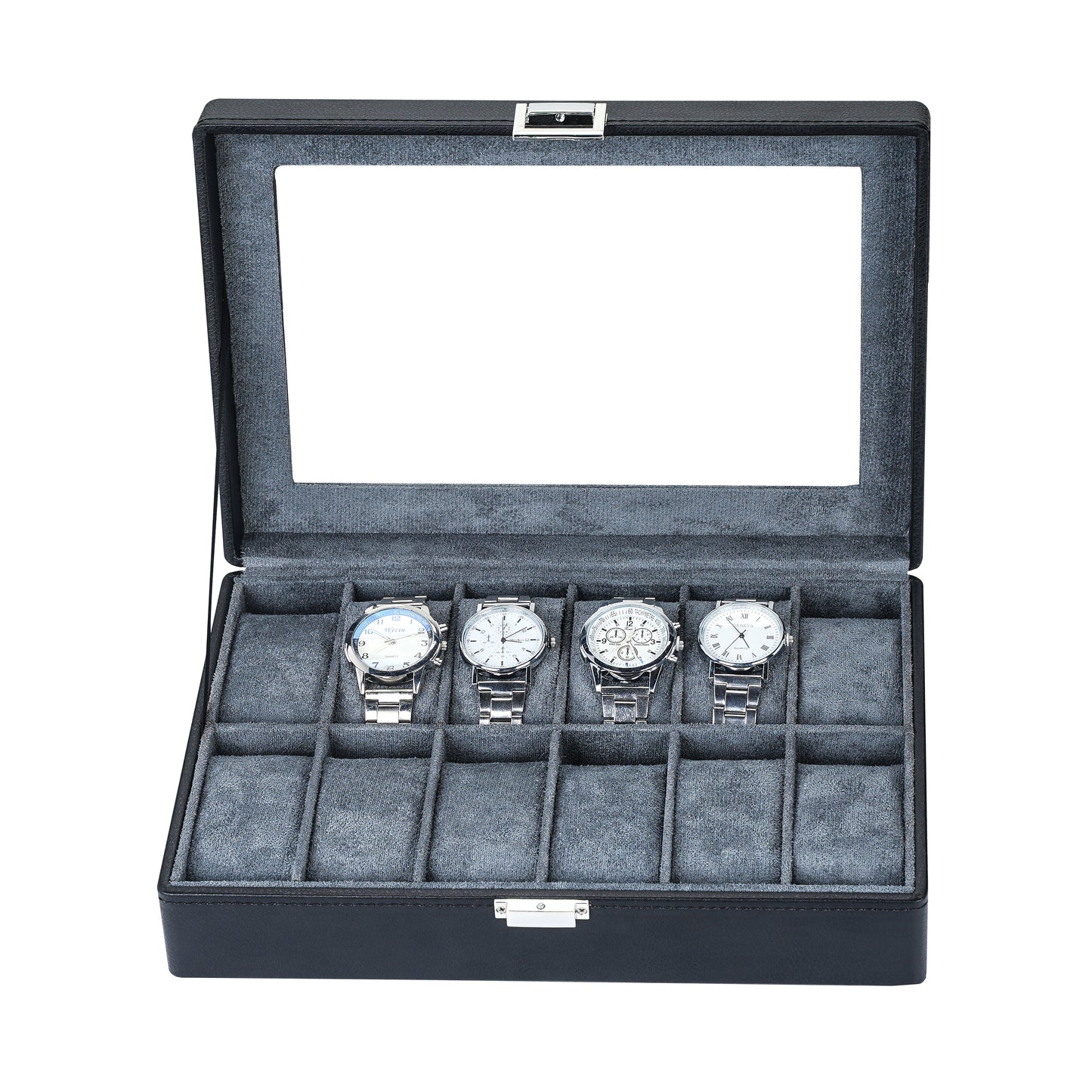 Black Litchi Texture Luxury Watch Box – 12 Slot Luxury Organizer for Men