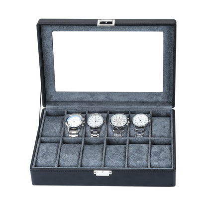 Black Litchi Texture Luxury Watch Box – 12 Slot Luxury Organizer for Men