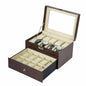 20 Slots Double Layer Brown Crocodile Grained PU Leather Watch Organizer Box
