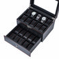 20 Slots Double Layer Black Carbon Fibre Polyurethane Watch Organizer Display Bpx with Red Sewing