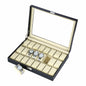 Black faux leather 24 slots watch storage box shop display or home decoration used watch organizer case with real glass lid