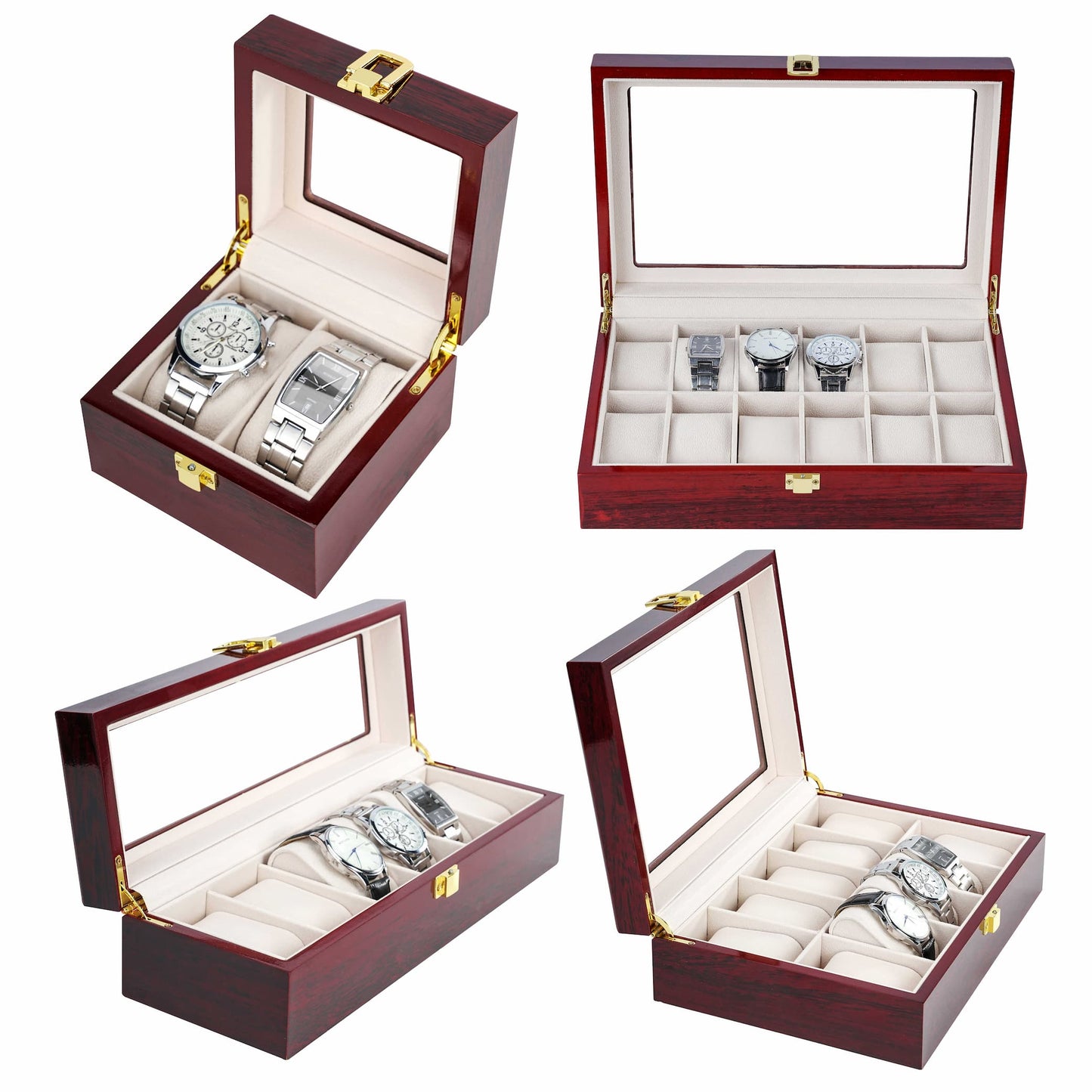 10 Slots High-end Wooden Watch Box With Glass Window Spray Paint Red Watch Display Case