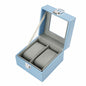 2 Slots Blue Faux Leather Watch Display Box New Arrival Wacth Storage Case With Real Glass Lid
