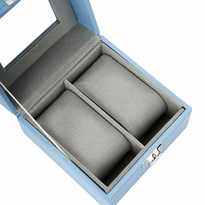 2 Slots Blue Faux Leather Watch Display Box New Arrival Wacth Storage Case With Real Glass Lid