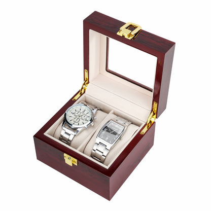 High Glossy 2 Slots Red Wood Lacquered Glass Lid Couple Wrist Watch Display Storage Box Case Organizer
