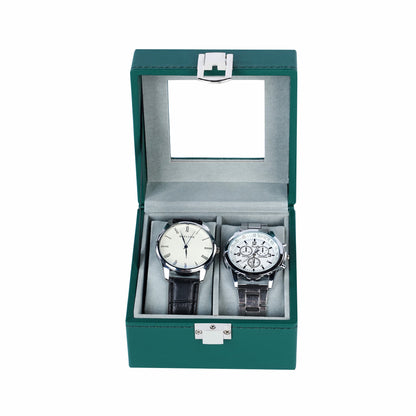 2 slots high quality watch organizer box green faux pu leather watch case for home decoration