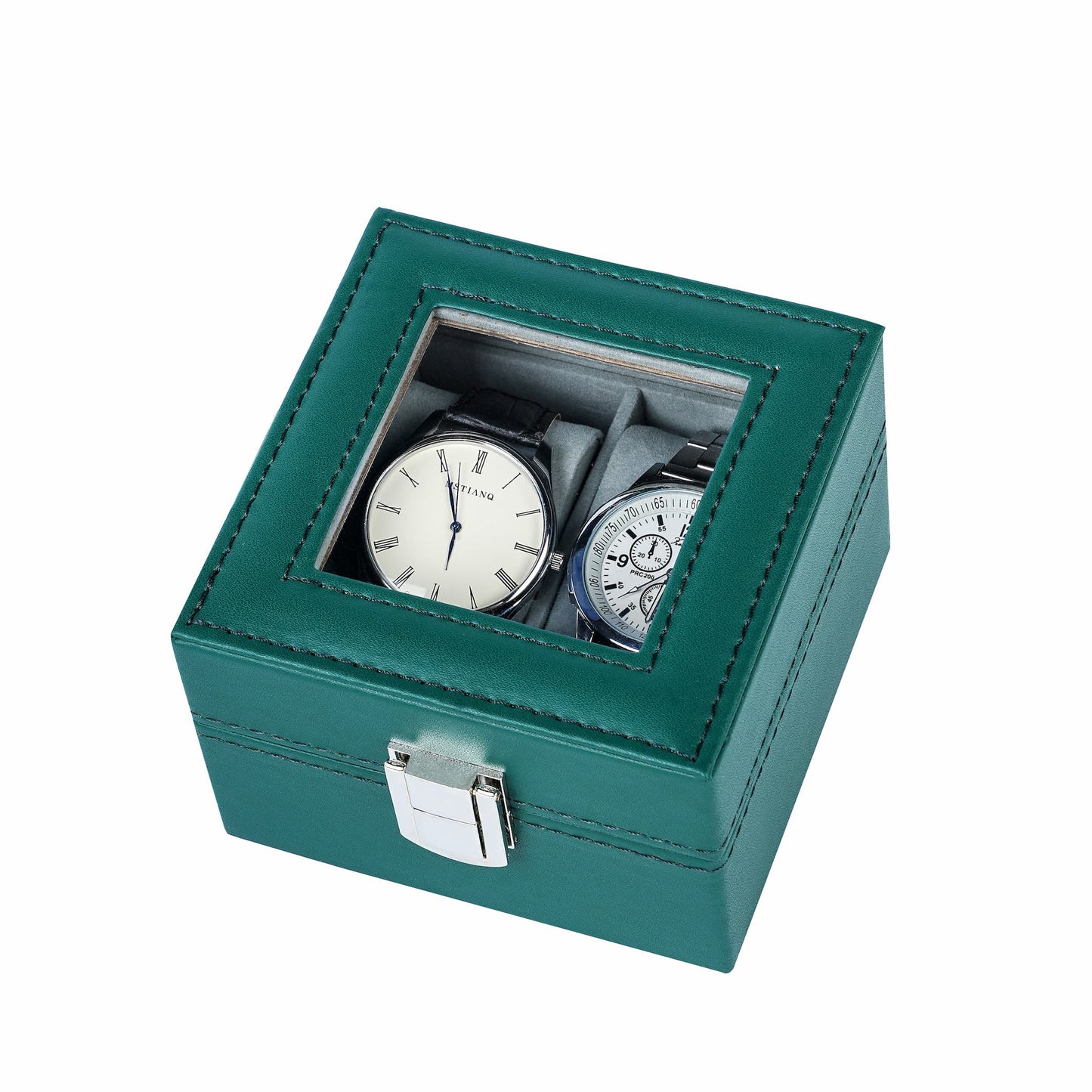 2 slots high quality watch organizer box green faux pu leather watch case for home decoration