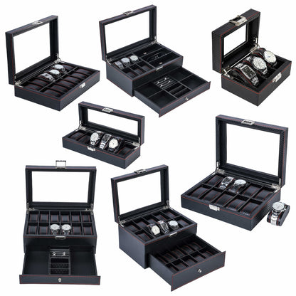 6+3 slots Carbon Fiber Double Layer Jewelry Storage Box Watch Display Case