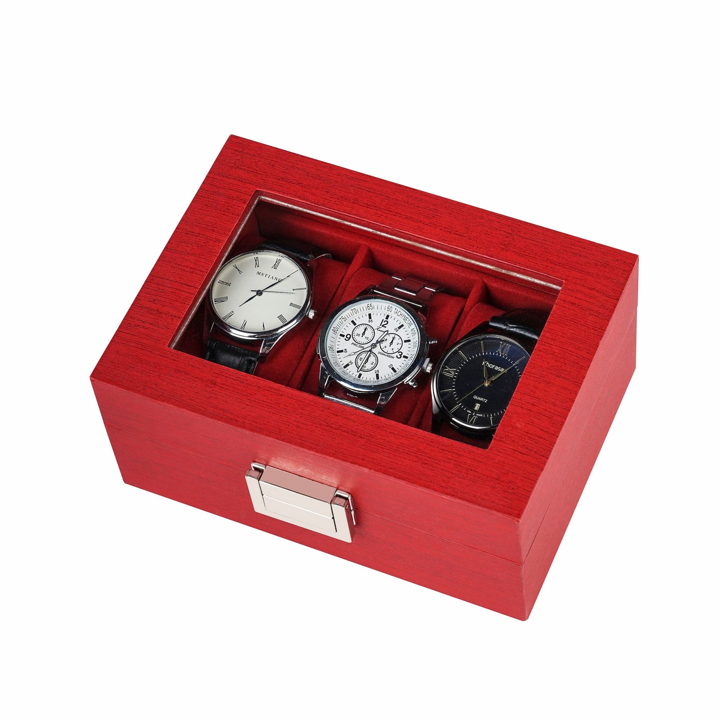 New arrival 3 slots watch organizer box red watch case with factory price