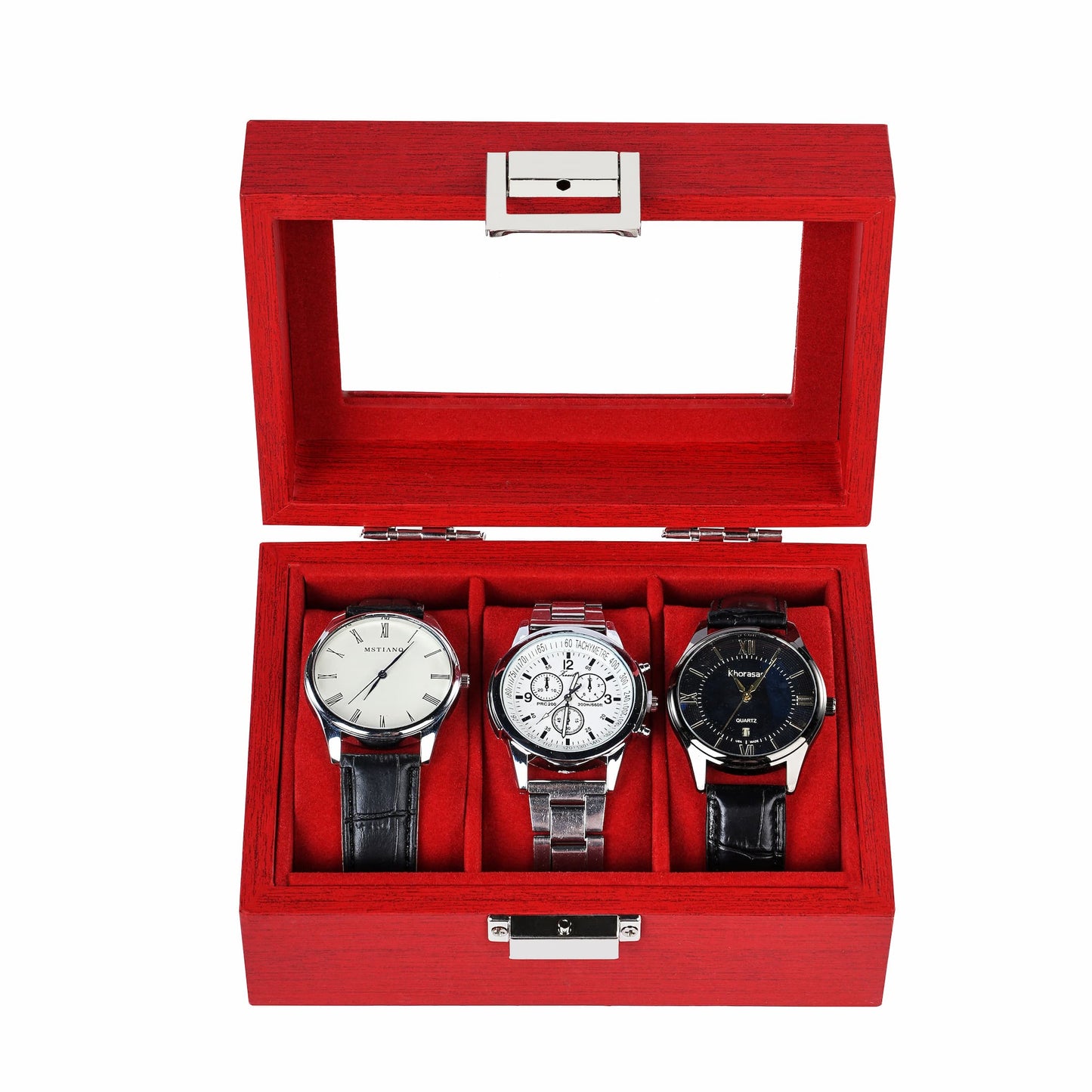New arrival 3 slots watch organizer box red watch case with factory price