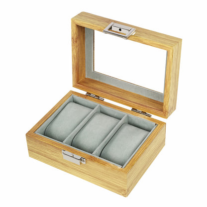 Luxury 3 slots bamboo grain  watch storage box high-grade watch case with factory direct price