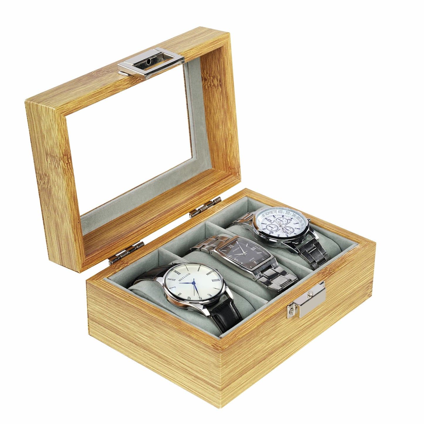 Luxury 3 slots bamboo grain  watch storage box high-grade watch case with factory direct price
