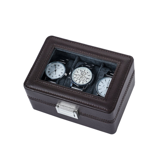 3-Solts Pebble Texture Brown Watch Box – Natural Elegance Series