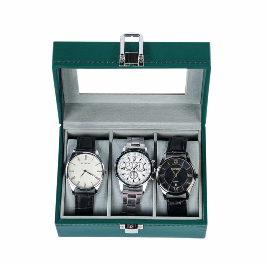 3-slot watch organizer box green color pu leather watch case with factory price