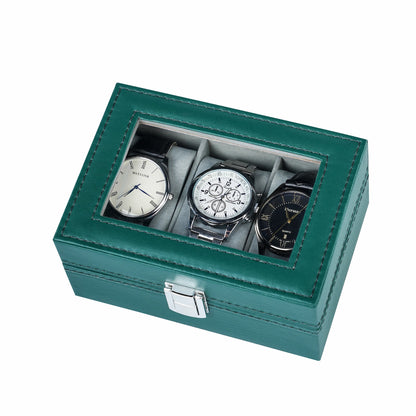 3-slot watch organizer box green color pu leather watch case with factory price