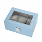 3 Slots Blue PU Leather Watch Display Box High Quality Watch Case with Glass Lid