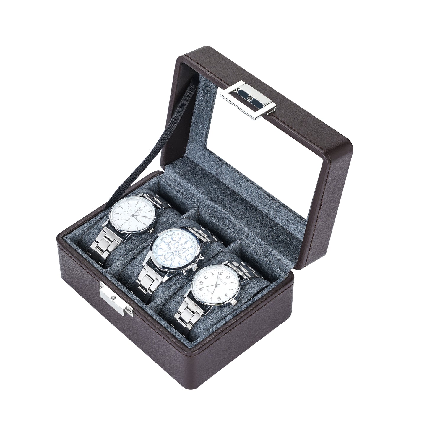 3-Solts Pebble Texture Brown Watch Box – Natural Elegance Series