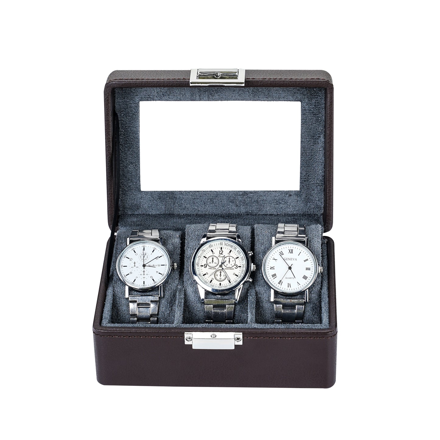 3-Solts Pebble Texture Brown Watch Box – Natural Elegance Series