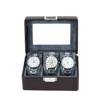 3-Solts Pebble Texture Brown Watch Box – Natural Elegance Series