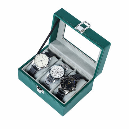 3-slot watch organizer box green color pu leather watch case with factory price