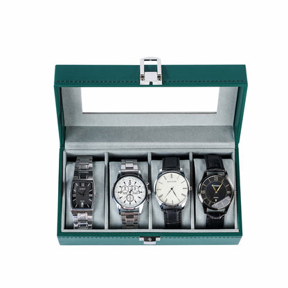 4-slot watch organizer box green faux pu leather watch storage case supplied by watch box manufacturer