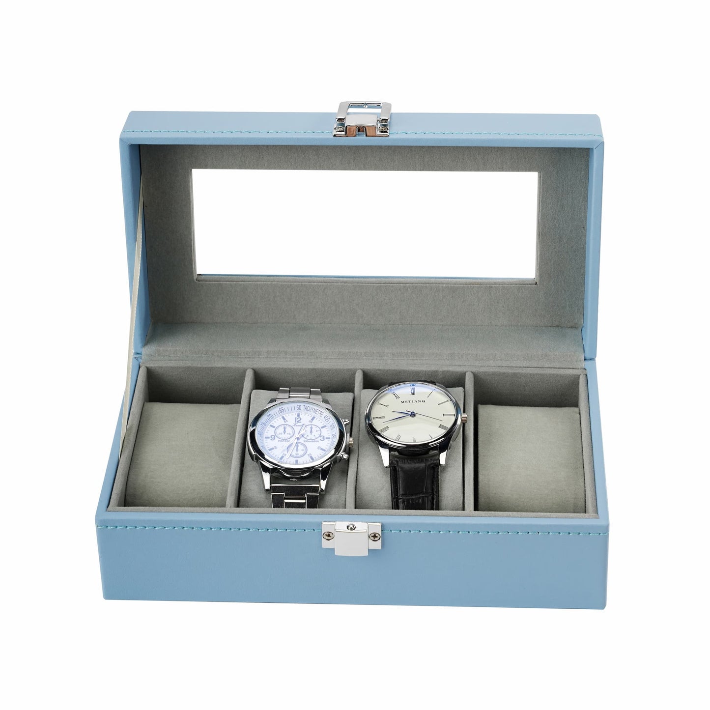 4 Slots Blue Watch Storage Case High-end PU Leather Watch Display Box