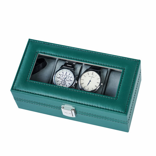 4-slot watch organizer box green faux pu leather watch storage case supplied by watch box manufacturer