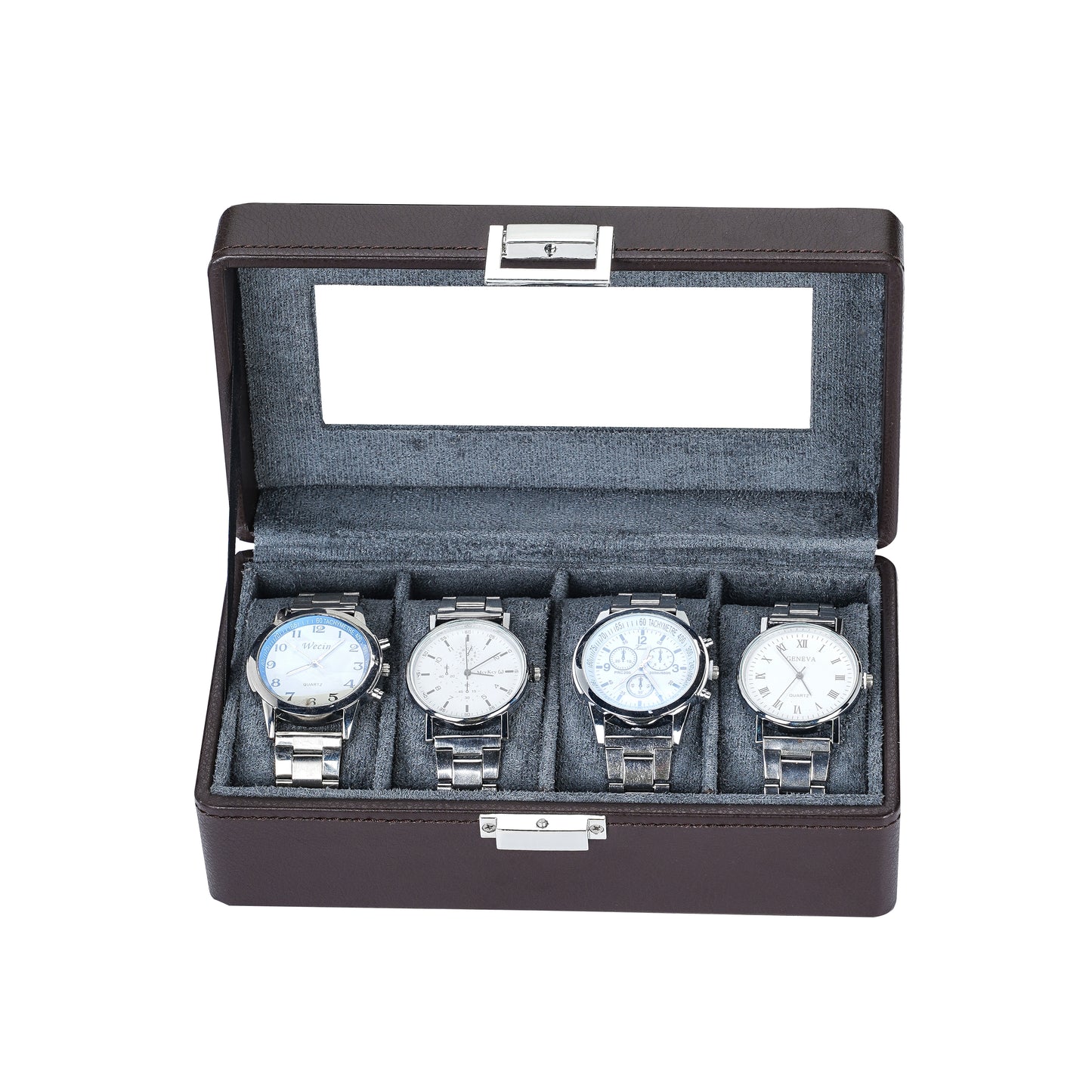 4-Solts Coffee Brown Pebble Grain Luxury Watch Case