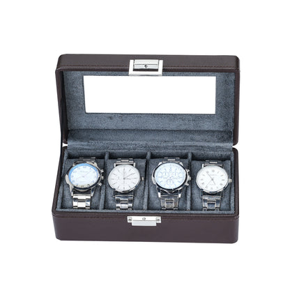 4-Solts Coffee Brown Pebble Grain Luxury Watch Case