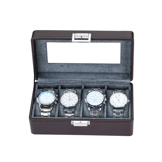4-Solts Coffee Brown Pebble Grain Luxury Watch Case
