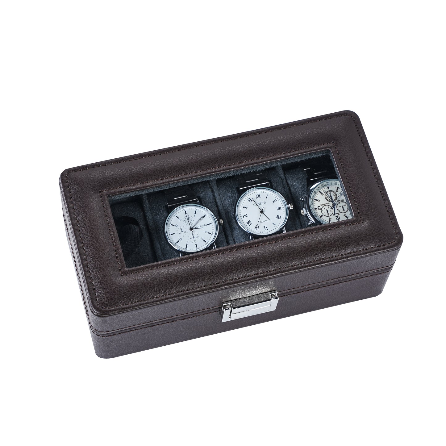 4-Solts Coffee Brown Pebble Grain Luxury Watch Case