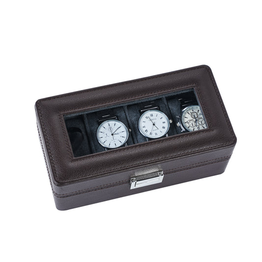 4-Solts Coffee Brown Pebble Grain Luxury Watch Case