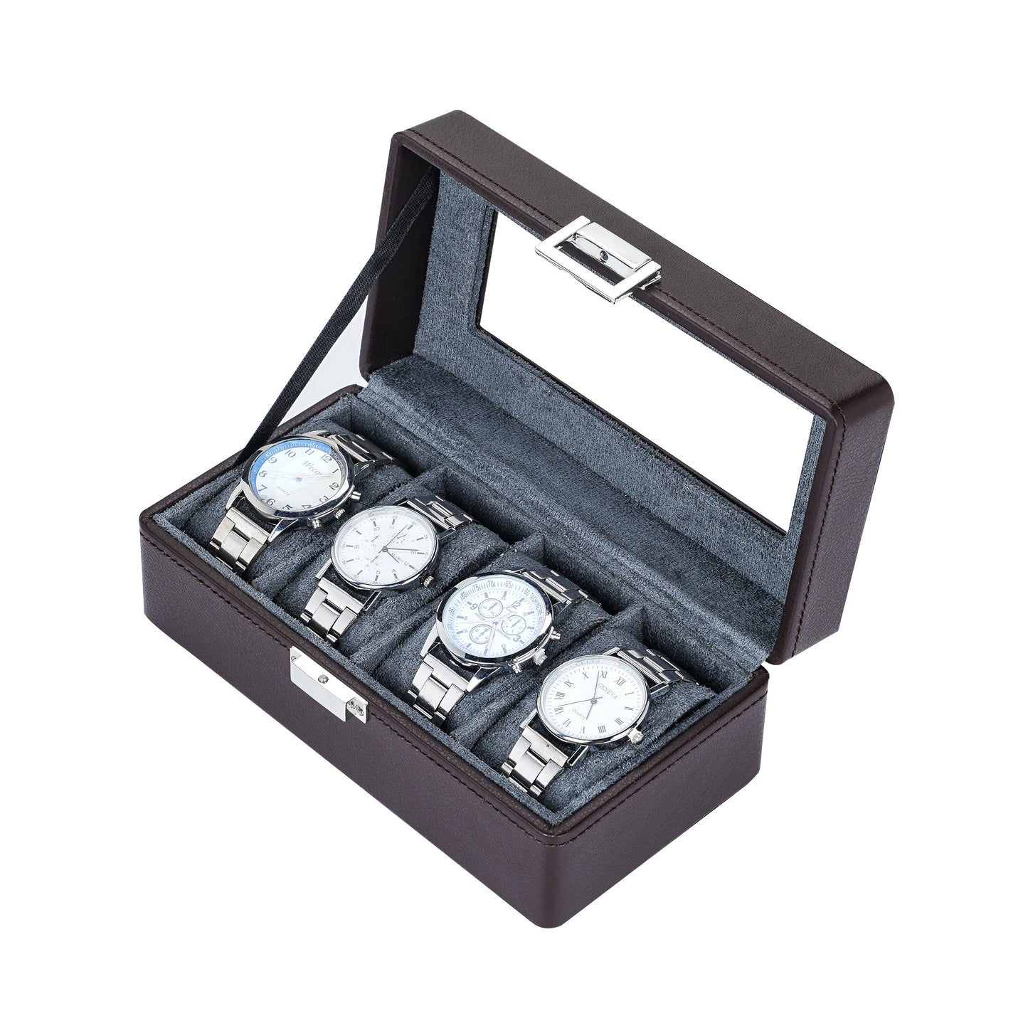 4-Solts Coffee Brown Pebble Grain Luxury Watch Case