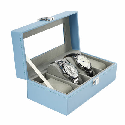 4 Slots Blue Watch Storage Case High-end PU Leather Watch Display Box