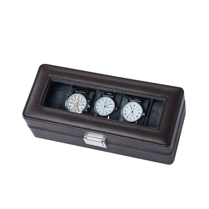 5-Solts Premium Pebbled Leather Watch Box in Deep Brown