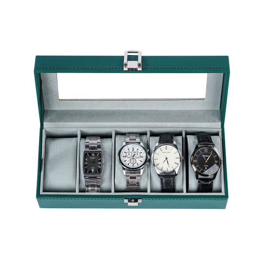 5-slot watch organizer box green color pu leather watch case with factory price