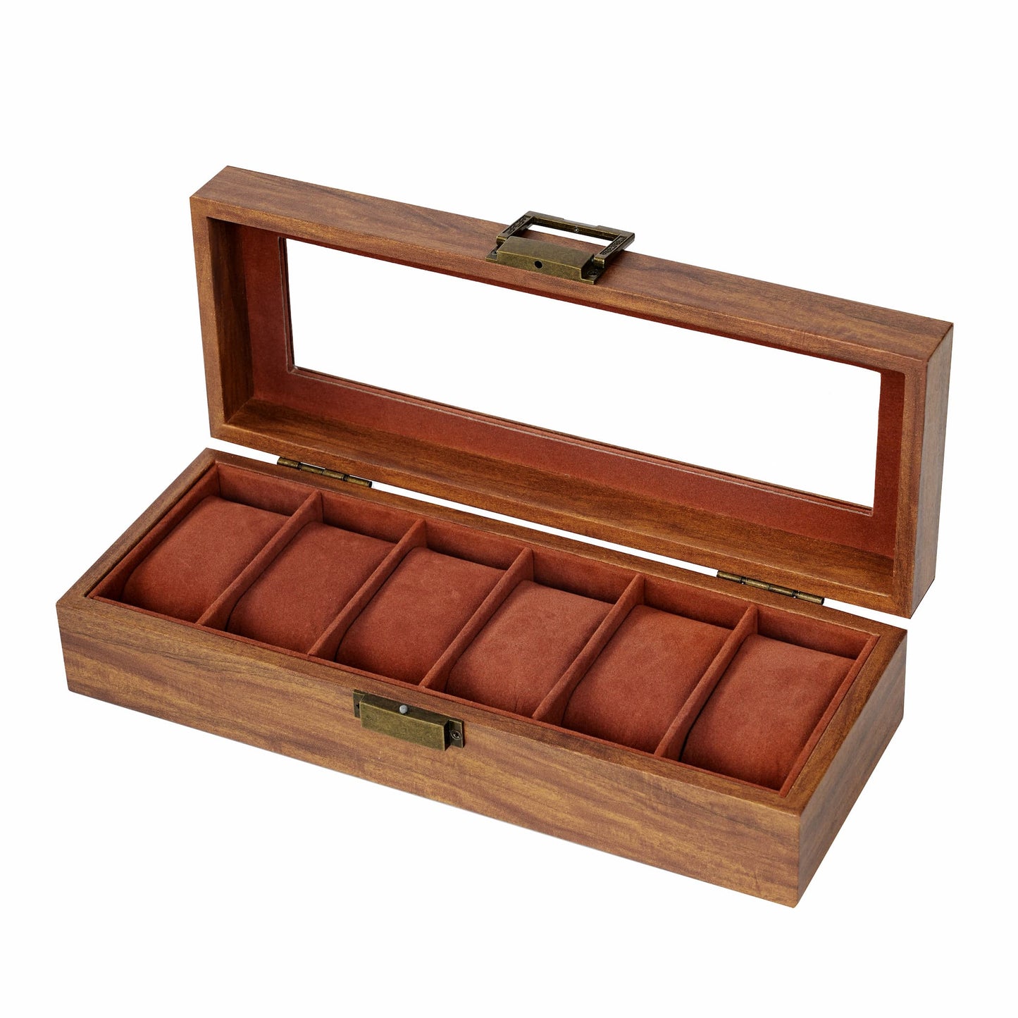 6 Slots Watch Organizer Case Brown Watch Box With Factory Price For Home Decoration