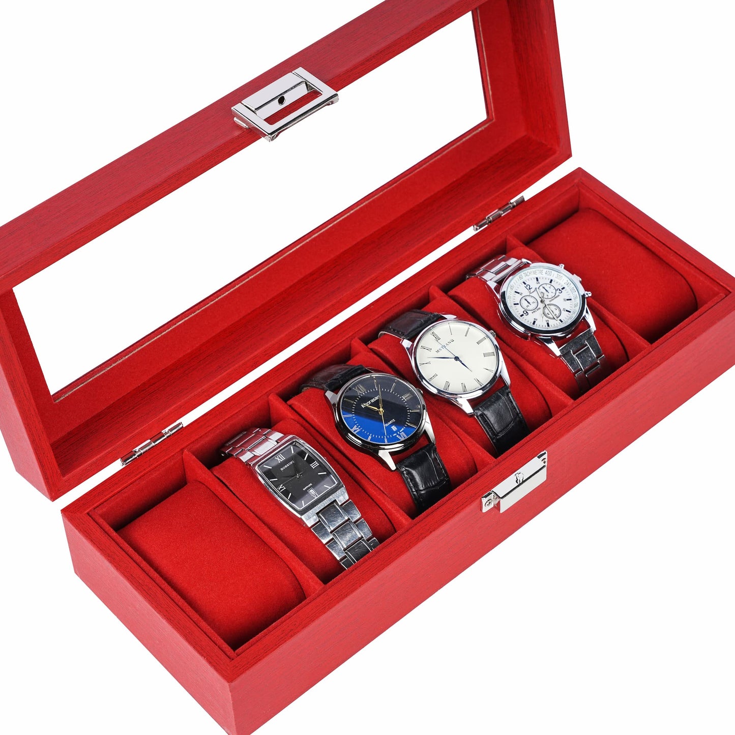 New arrival 6 slots watch organizer box red watch case with factory price