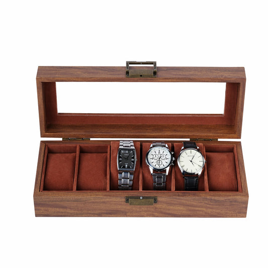 6 Slots Watch Organizer Case Brown Watch Box With Factory Price For Home Decoration