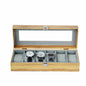 Real glass lid 6 slots bamboo grain watch organizer case luxury watch storage box